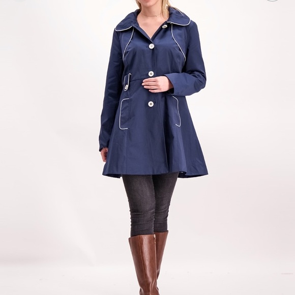 Jessica Simpson Navy Hooded Trench Rain Coat Medium - Picture 1 of 12